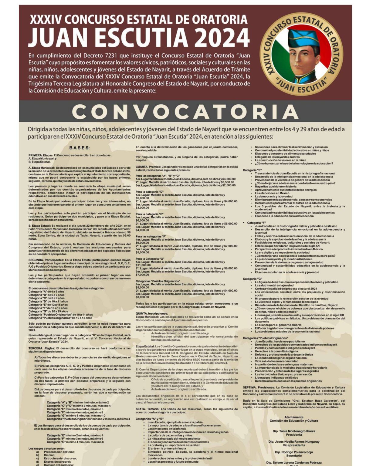 Congreso lanza convocatoria al Concurso Estatal de Oratoria “Juan Escutia” 2024